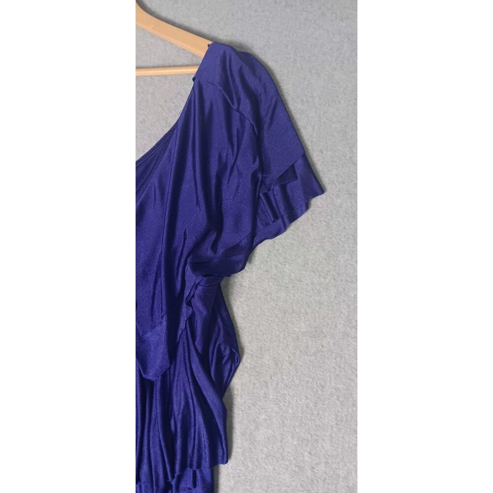 BCBG Maxazria One Shoulder Tiered Ruffle Layered Mini Cocktail Dress L Blue Y2K - Picture 4 of 13